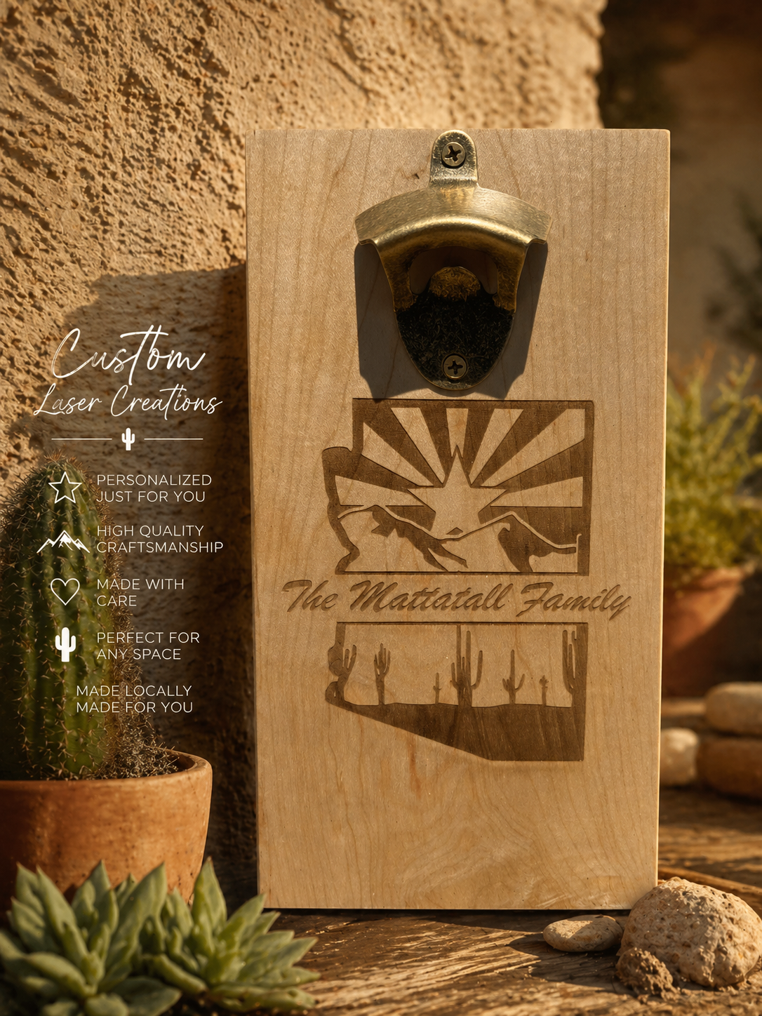 Custom laser engraved state bottle opener 12” x 5.5”